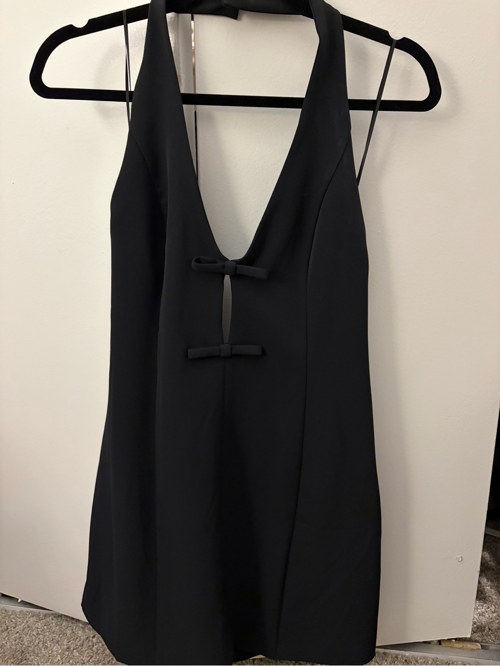 Black Halter Mini Dress with Center Bow Cut Out Detail
